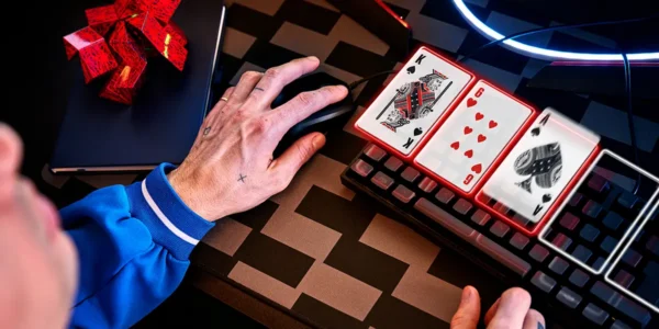 Player making a decision at a Zoom poker fast-fold table online.