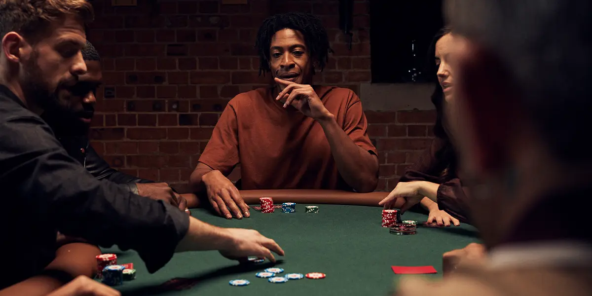 Poker player observing the action during a crucial hand.